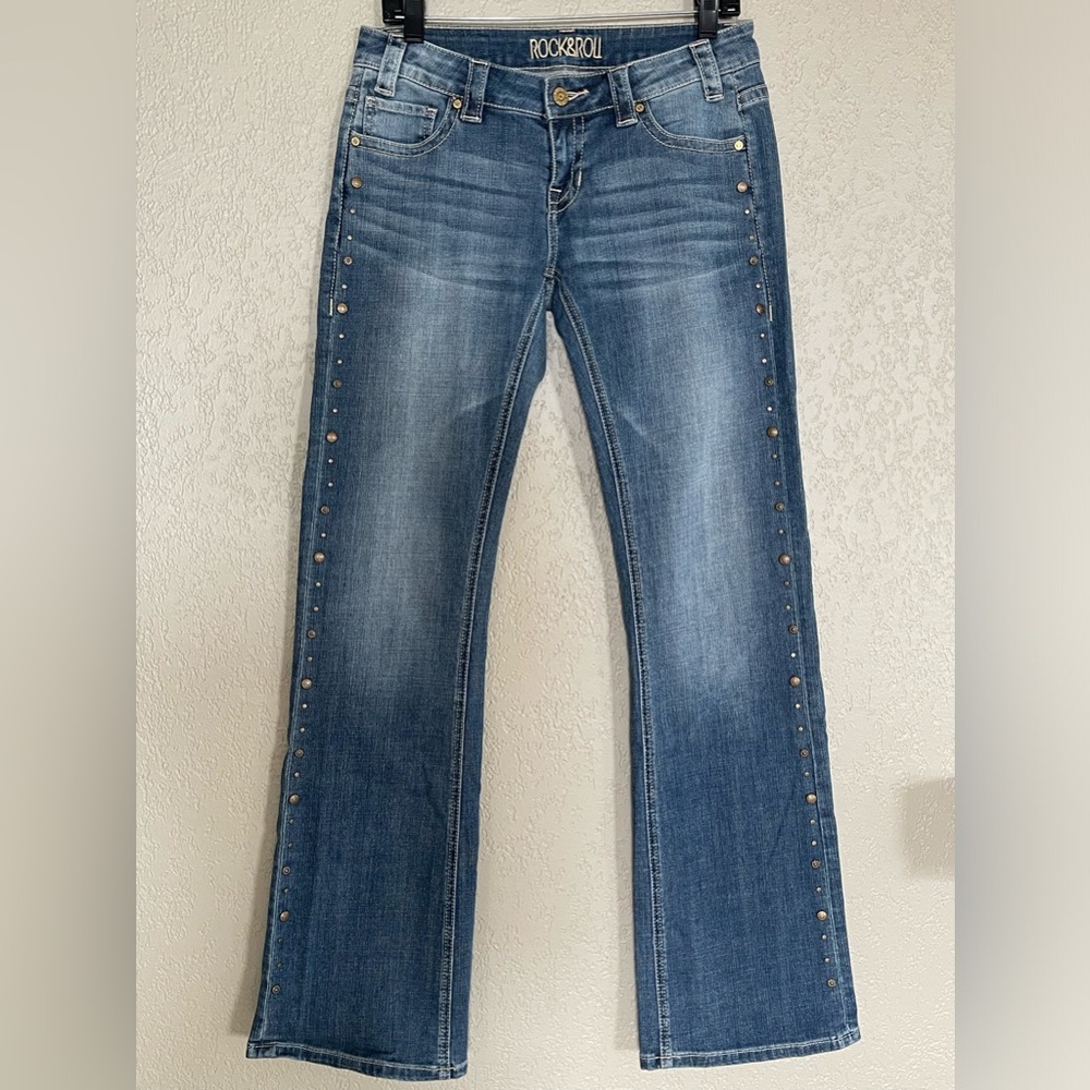 Rock & Roll Denim Riding Jeans 28x34 EUC Side Rivets Cowgirl Western